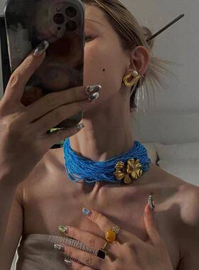 博主搭配腰炼华丽覆古宫廷感中古风夸张多层串珠花朵项炼