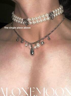 原创 珍珠十字项炼叠戴水滴钛钢choker