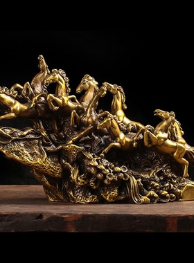 速发纯黄铜俊桌摆件马到成功 办公品马面纯手工摆设装饰商务礼室