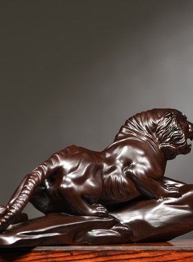 速发黑檀木雕十二生肖老虎摆件新中式虎啸河山客厅家居装饰红木工