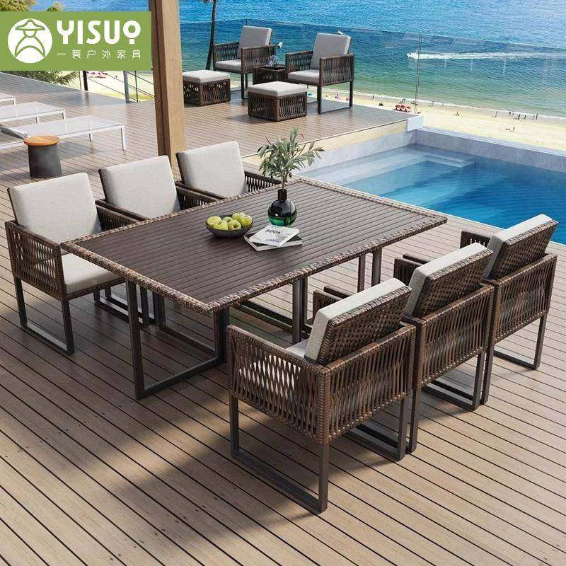 庭院露户外墅桌椅藤24-9-28-编长桌餐别厅露台天餐桌藤椅三件套收,淘宝优惠券,粉丝福利购,淘宝优惠卷