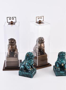 新动关中式明金箔狮子摆件样板间书房玄ES-A6302博古架透桌面物书