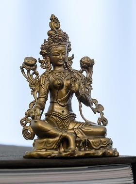 简修行小绿度母像菩萨铜像摆件随身佛精致中式禅意茶空间家居饰品