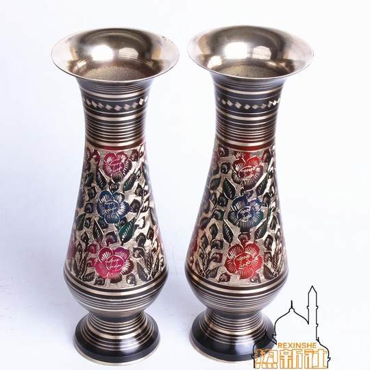 Pakistan imported copper hand-carved black lacquer vase antique metal vase decoration flower arrangement gift