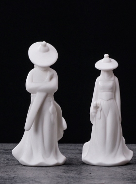 创意手工白瓷人物侠客陶瓷中式办公室客厅玄关电视柜家居饰品