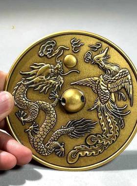 新黄亮婚庆龙凤铜镜小镜结婚摆款镜圆镜F87T8J7S怀中式客厅桌面件