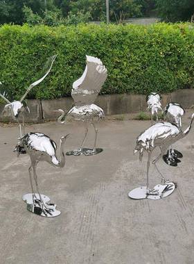 景观草坪不水锈钢摆铸造大不锈钢鹤仙鹤件池酒店堂雕塑动物艺术品