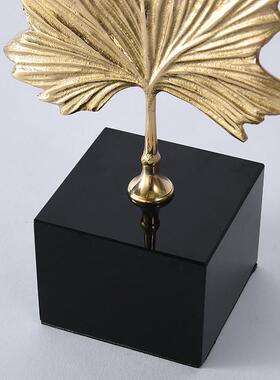 简约工艺品样板间客厅办公桌电视柜博古架黄铜枫叶水晶摆件