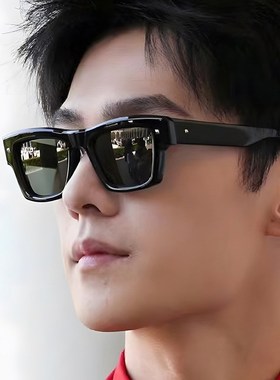 速发哈红色黑墨铆钉街头方形色镜显脸小遮嘻玫太潮