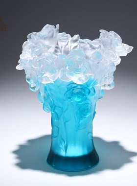速发琉璃玫瑰大花瓶摆件约简风客厅插花工高级感轻奢高花艺品