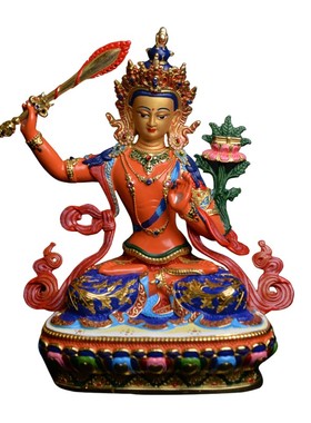 速发藏式文殊绘萨像神像纯铜彩菩藏传佛台吉祥供奉密件摆宗佛像