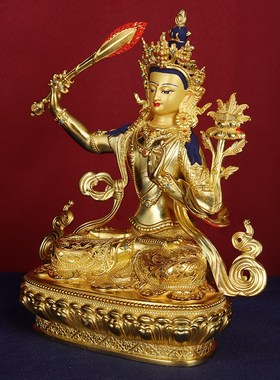 速发文殊菩佛佛像藏传萨具密宗 鎏金黄铜文殊师利菩萨供佛摆件