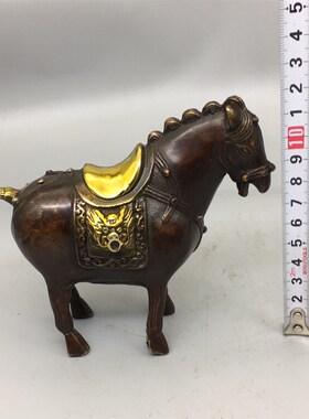 速发仿古黄铜鎏金对唐马一小摆件整居装饰包浆醇厚型态完家 古玩