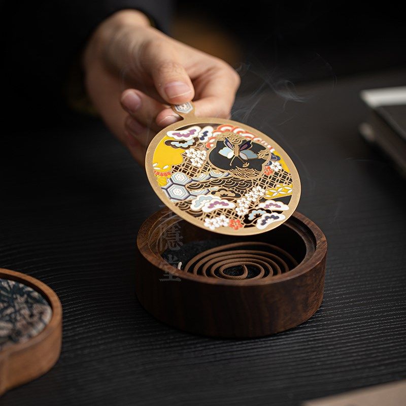 圭隐堂黑檀木檀香盘香炉珐琅彩香C熏炉家用室内功夫茶道香炉摆件,淘宝优惠券,粉丝福利购,淘宝优惠卷