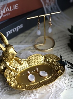 1PC欧式复古金色兔子手饰盘摄B影拍照小道具摆件装饰品小创意饰品