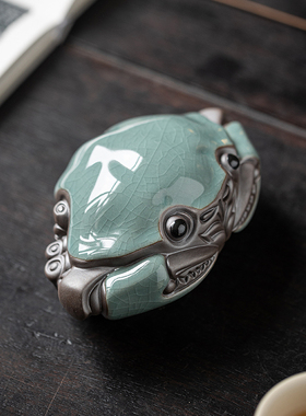 创意大号螃蟹摆件陶瓷哥窑开片家居客厅装饰茶P道桌面可养茶宠摆