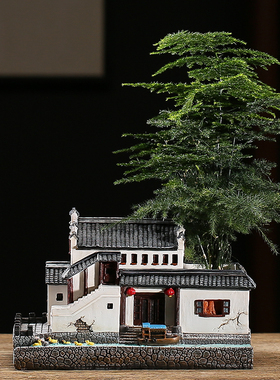 中式苏州a园林微景观桌面树脂摆件客厅书房家居装饰办公室茶室禅