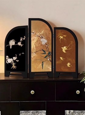 中古风高级感屏风桌面摆件玄关柜电视柜茶桌家P居装饰品礼客厅摆
