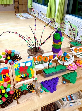 速发美工区作品展示架幼儿园手工黏土架子木片春天主题自然角布置