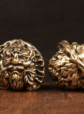 速发桌铜手工实纯核桃钟馗手把玩件心铜老文玩茶宠黄面摆件老年健