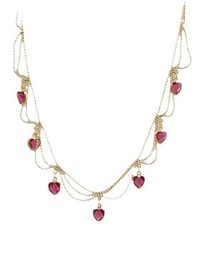 现货法式复古宫廷风超仙设计感轻奢冷淡 风链爱心绿水晶锆石锁骨