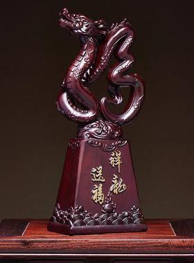 黑檀木龙摆件实木招财祥龙送福办公室桌面工艺品公司乔迁开业送礼