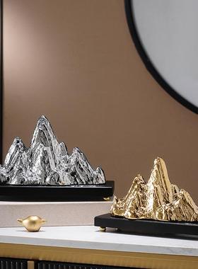 新中式陶瓷假山金山银山摆件客厅玄关办公室茶室博古架酒柜装饰品