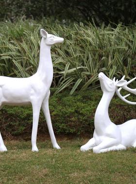 户外仿真梅花鹿摆件动物白鹿玻璃钢雕塑花园园林商庭院工艺品装饰