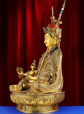 尼泊尔工艺莲花生大士佛像摆件手工錾刻莲师莲花生大师铜佛像53cm