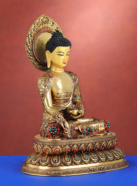 尼泊尔工艺药师佛铜佛像摆件居家供奉药师铜佛像手工錾刻7寸/1尺