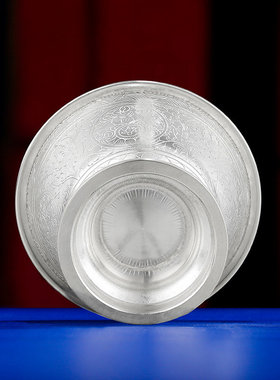 高脚供水碗S990纯银手工八吉祥供水杯供碗敬酒杯中号单只10cm