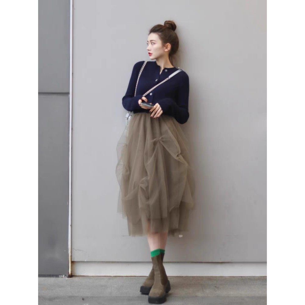 法国Rouje Rosella?盐系轻熟针织开衫高腰蓬蓬网纱半身裙两件套,淘宝优惠券,粉丝福利购,淘宝优惠卷