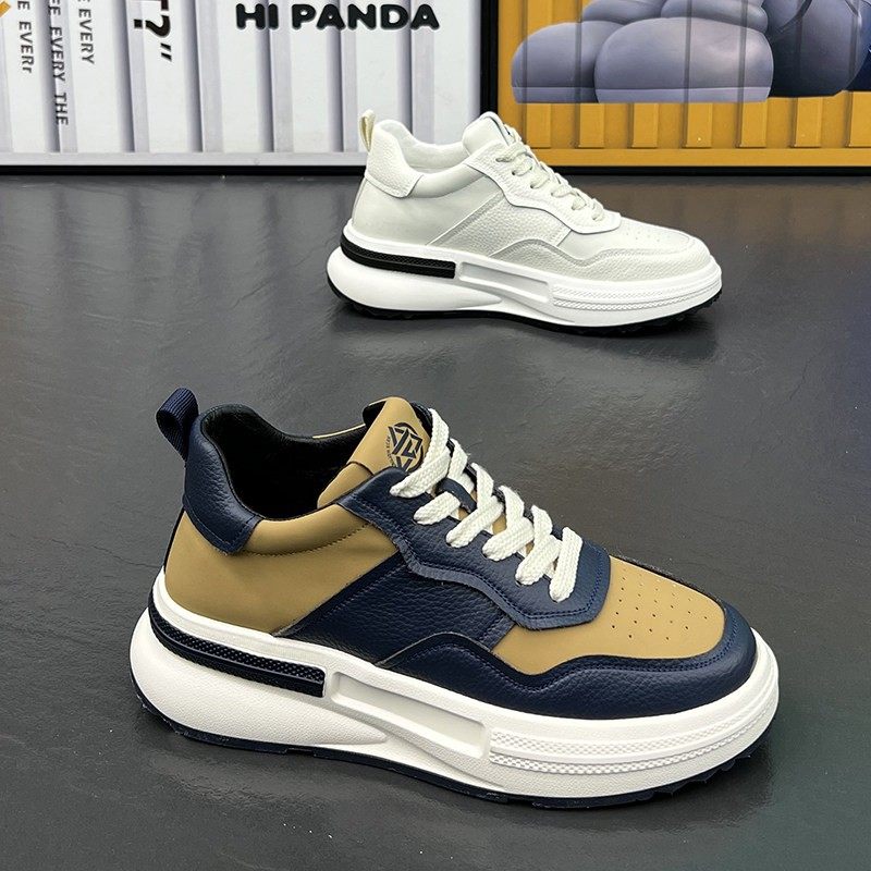 ITMY3男鞋2025秋季新款皮面厚底休闲潮鞋 43码内增高黑绿高帮板鞋,淘宝优惠券,粉丝福利购,淘宝优惠卷