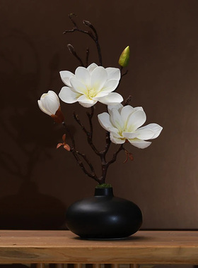 仿真玉兰花套装陶瓷花瓶桌面装饰