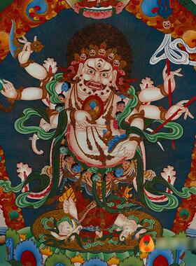定做尼泊尔手卡唐印刷西画藏装饰挂画白六玛哈嘎啦臂唐卡铜绘像画