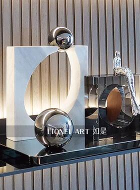 如是艺术摆件K9水晶天然大理石雕塑客厅玄关书柜装饰摆饰乔迁礼物