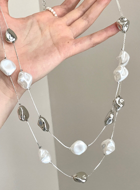 Vintage古着 复古巴洛克串珠多层叠戴项链女小众高级感毛衣链配饰