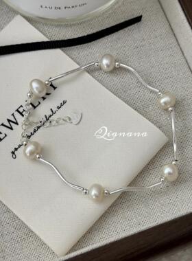 Qianana天然淡水珍珠S925银手链