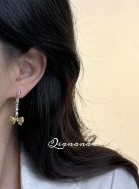 Qianana冷淡风碎银子蝴蝶结耳饰