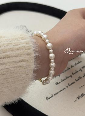 Qianana施家珍珠暖白珍珠手链女
