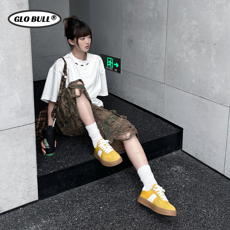 GLO BULL女鞋德训鞋2025秋季新款休闲复古百搭板鞋低帮黄色运动鞋 - 图1