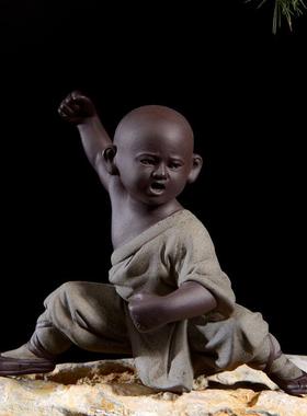 v3fp紫砂茶宠中式功夫小和尚手工陶瓷人物大号家居玄关酒柜工艺品