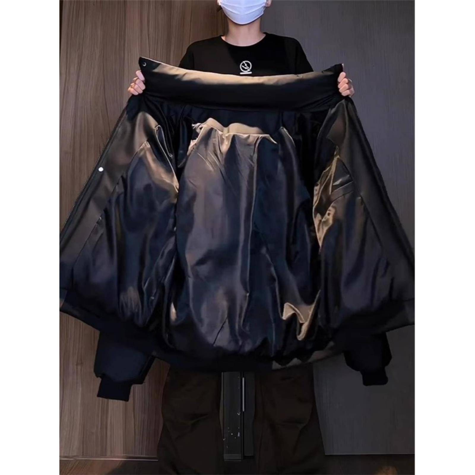 立领羽绒服外套男士2025冬季新款美式潮牌休闲帅气加厚PU皮面包服 - 图2