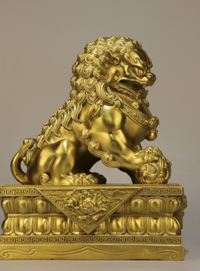 黄铜招财中式宫门狮北京狮子摆件