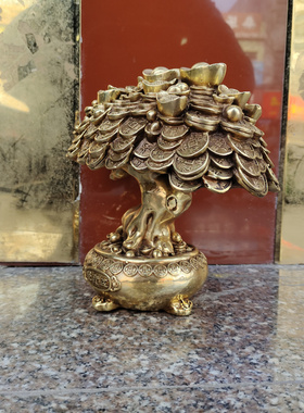 黄铜招财门厅聚宝盆摇钱树摆件