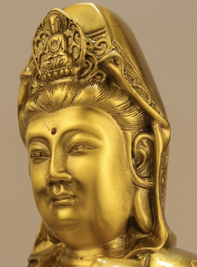 送子观音坐莲菩萨铜像客厅摆件