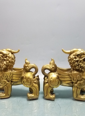 独角兽貔貅一对黄铜招财门厅摆件