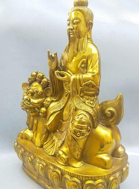 铜中式太乙真人骑狮坐像大号摆件