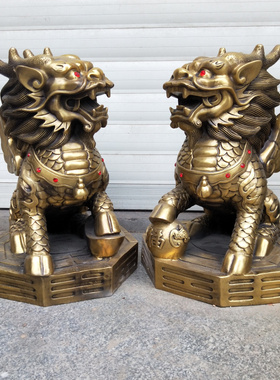 特大号财富麒麟一对铜招财摆件