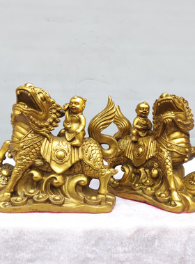 铜送子麒麟神兽一对摆件招财家居